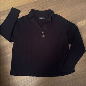 Black Collared Sweater with Button Detail
